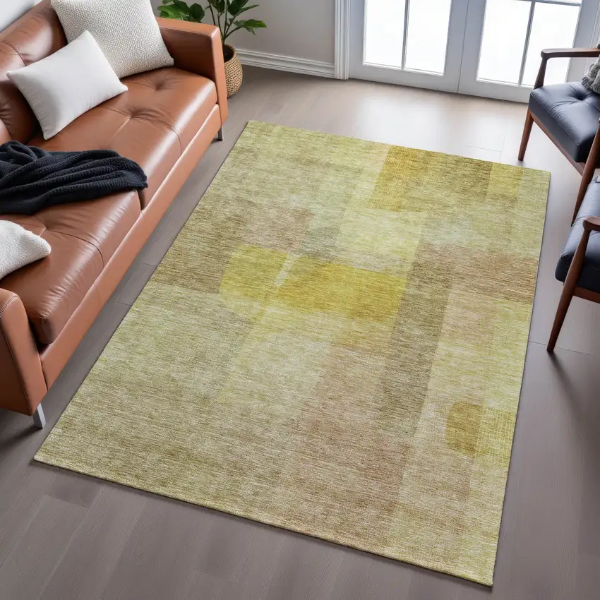 Gold And Wheat Abstract Washable Area Rug With UV Protection Photo 3