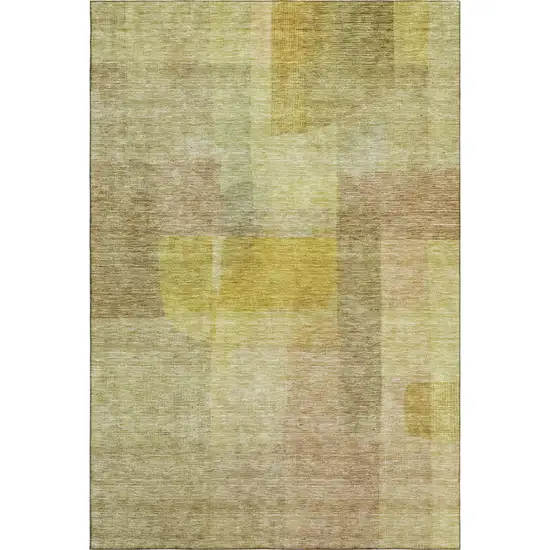 Gold And Wheat Abstract Washable Area Rug With UV Protection Photo 4