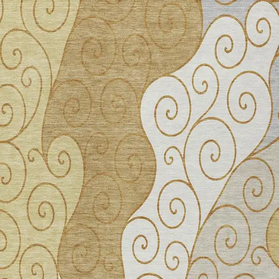 Gold And Wheat Abstract Washable Indoor Outdoor Area Rug Photo 2