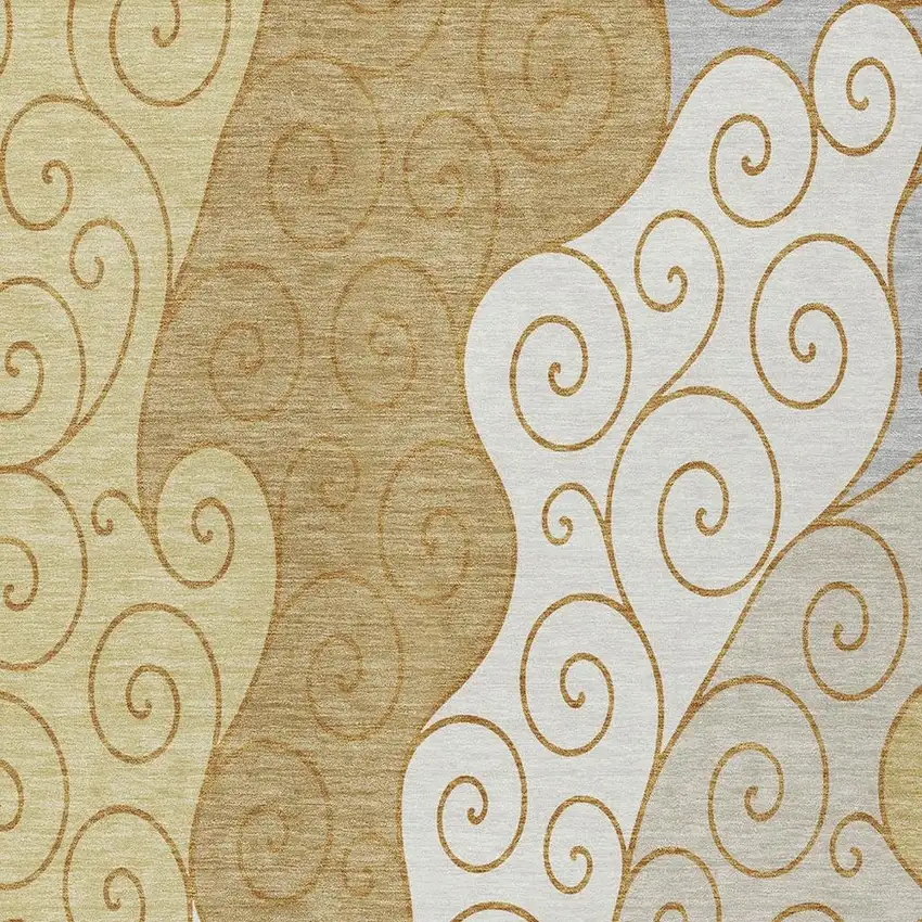 Gold And Wheat Abstract Washable Indoor Outdoor Area Rug Photo 2
