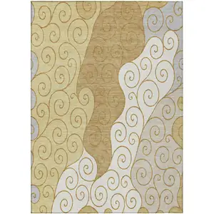 Photo of Gold And Wheat Abstract Washable Indoor Outdoor Area Rug