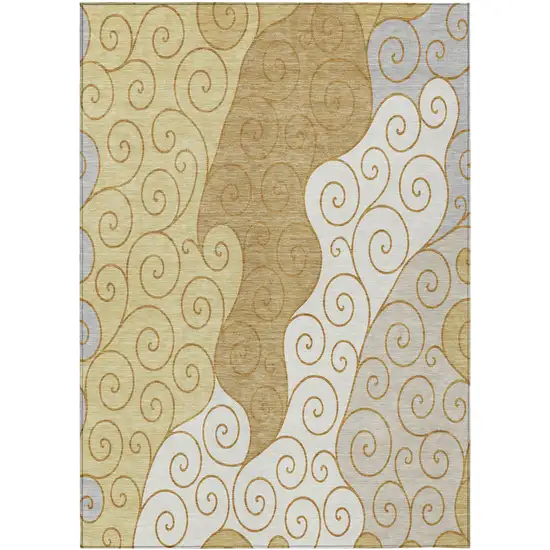 Gold And Wheat Abstract Washable Indoor Outdoor Area Rug Photo 1