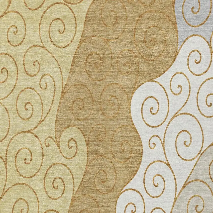 Gold And Wheat Abstract Washable Indoor Outdoor Area Rug Photo 2