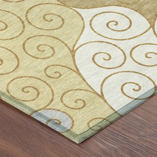Gold And Wheat Abstract Washable Indoor Outdoor Area Rug Photo 8