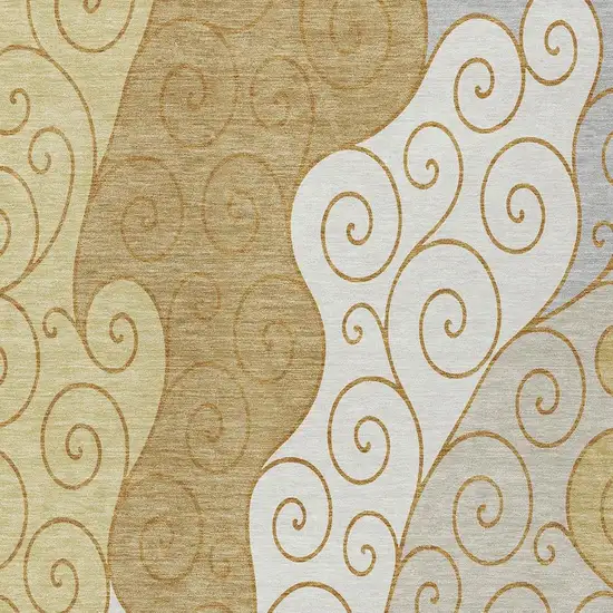 Gold And Wheat Abstract Washable Indoor Outdoor Area Rug Photo 2