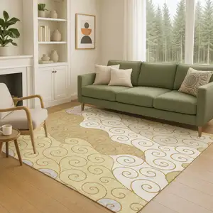 Photo of Gold And Wheat Abstract Washable Indoor Outdoor Area Rug