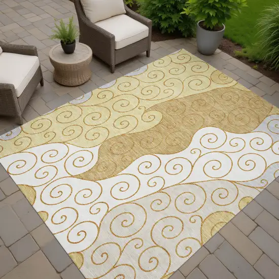 Gold And Wheat Abstract Washable Indoor Outdoor Area Rug Photo 7