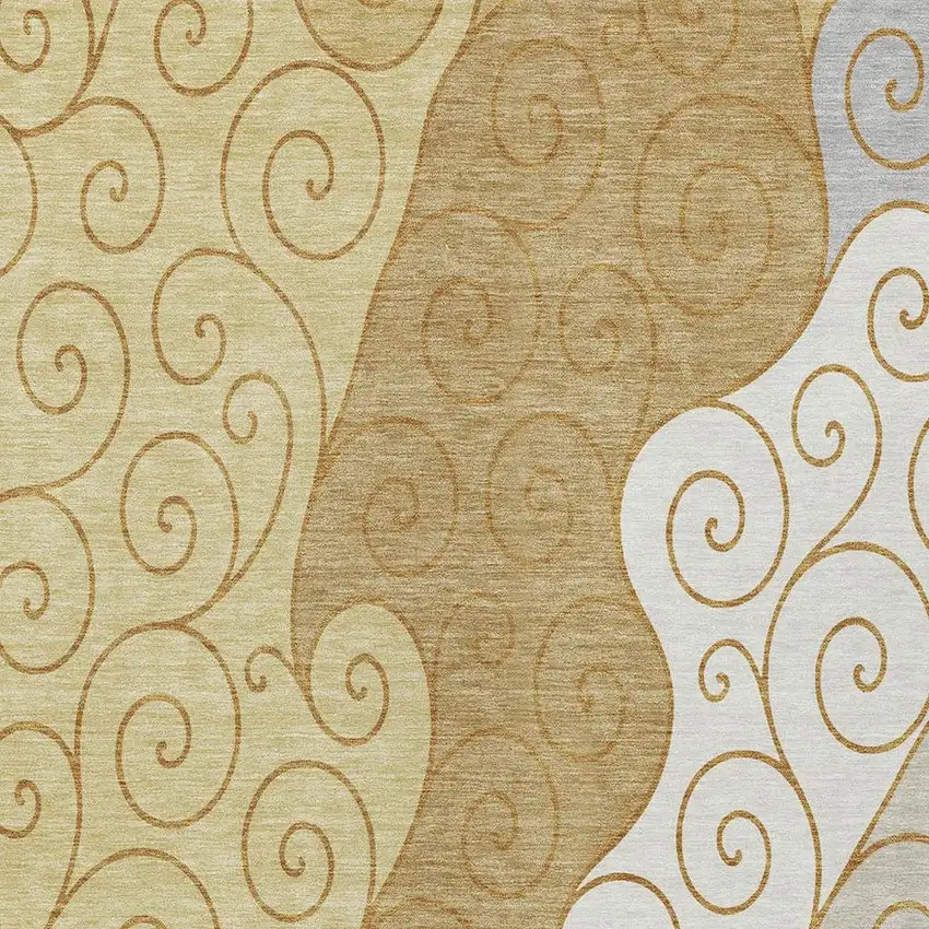 Gold And Wheat Abstract Washable Indoor Outdoor Area Rug Photo 2