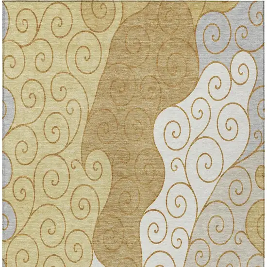 Gold And Wheat Abstract Washable Indoor Outdoor Area Rug Photo 3
