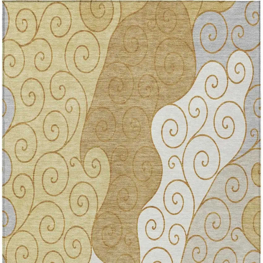 Gold And Wheat Abstract Washable Indoor Outdoor Area Rug Photo 3