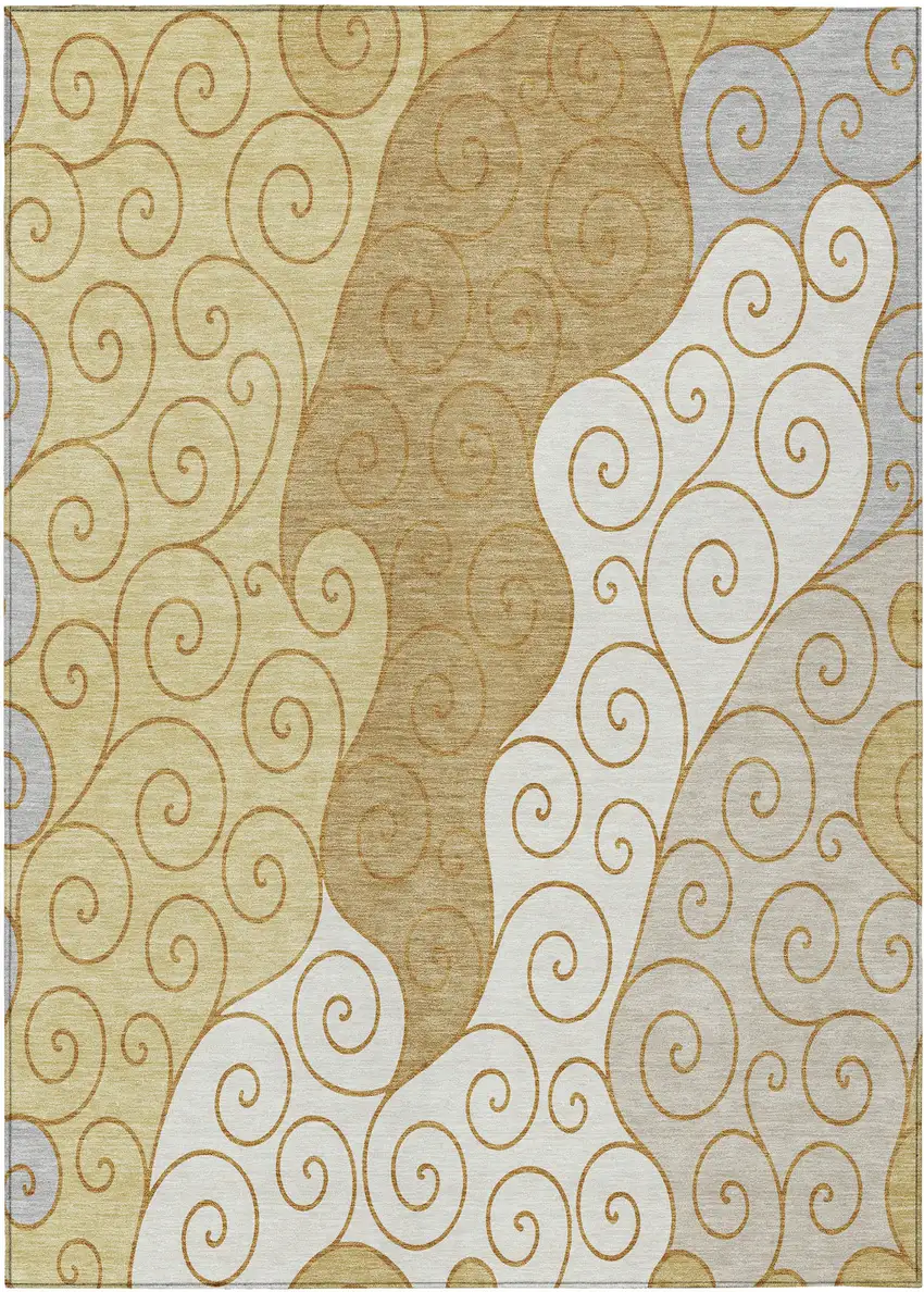 Gold And Wheat Abstract Washable Indoor Outdoor Area Rug Photo 1