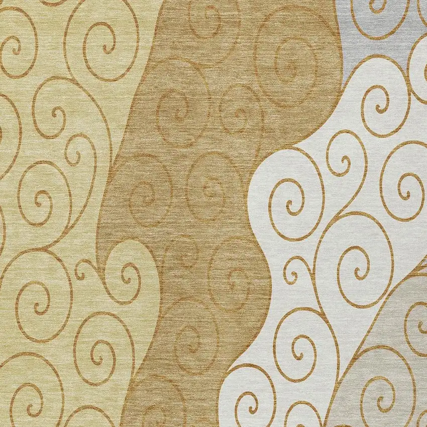 Gold And Wheat Abstract Washable Indoor Outdoor Area Rug Photo 2