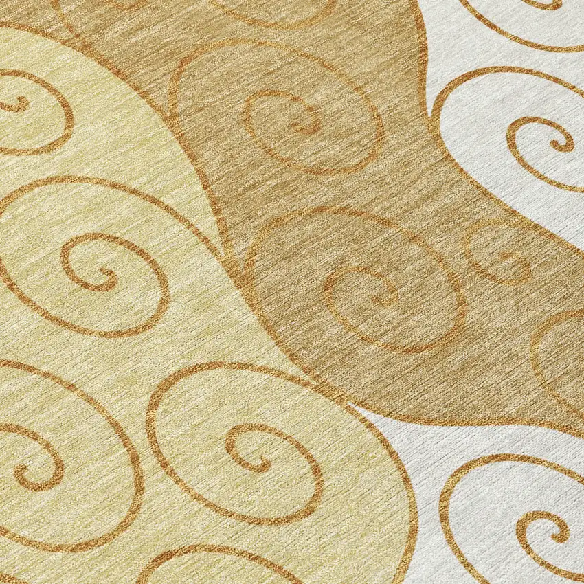 Gold And Wheat Abstract Washable Indoor Outdoor Area Rug Photo 9