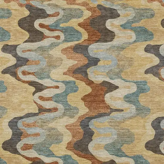 Gold And Wheat Abstract Washable Indoor Outdoor Area Rug Photo 2