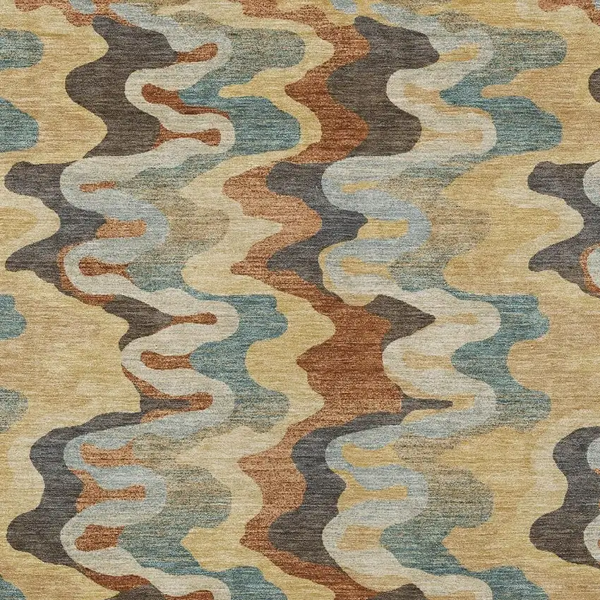 Gold And Wheat Abstract Washable Indoor Outdoor Area Rug Photo 2