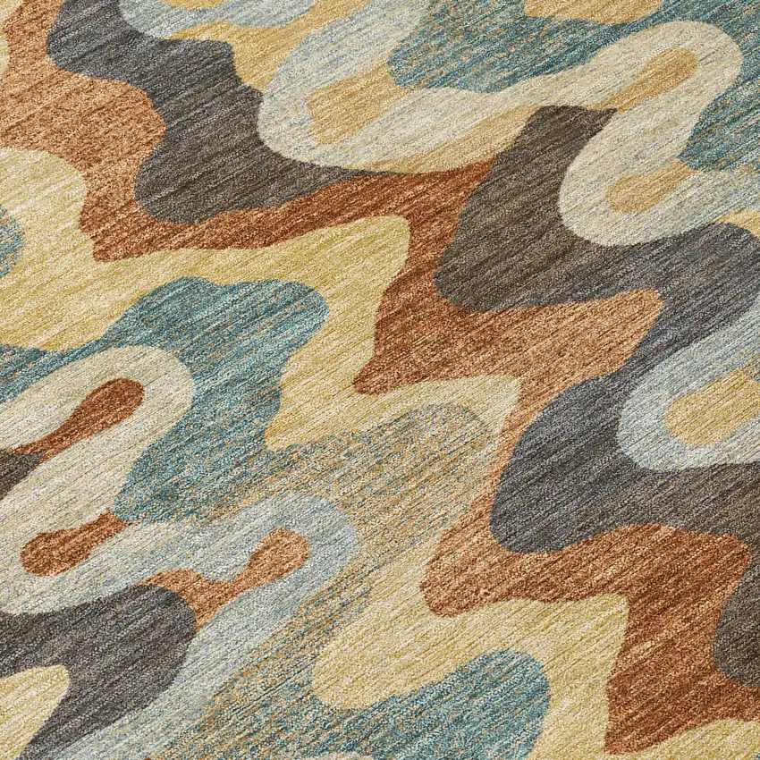 Gold And Wheat Abstract Washable Indoor Outdoor Area Rug Photo 9