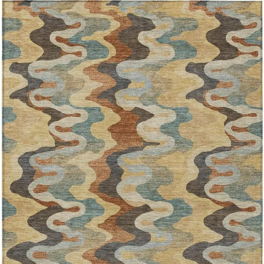 Gold And Wheat Abstract Washable Indoor Outdoor Area Rug Photo 3