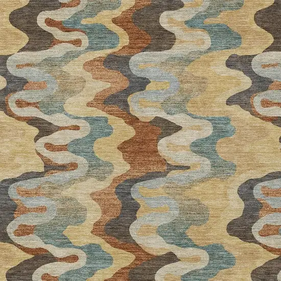 Gold And Wheat Abstract Washable Indoor Outdoor Area Rug Photo 2