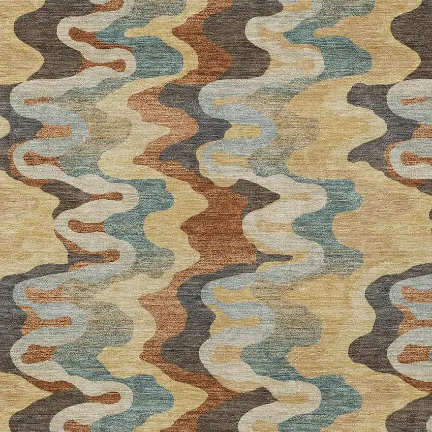 Gold And Wheat Abstract Washable Indoor Outdoor Area Rug Photo 2
