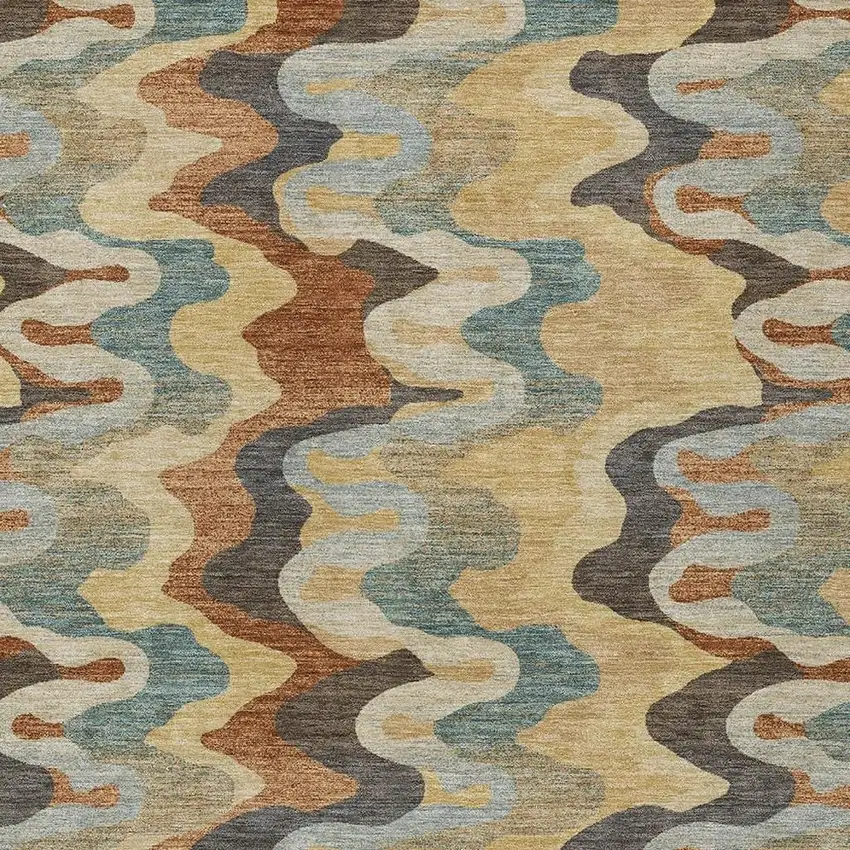 Gold And Wheat Abstract Washable Indoor Outdoor Area Rug Photo 2