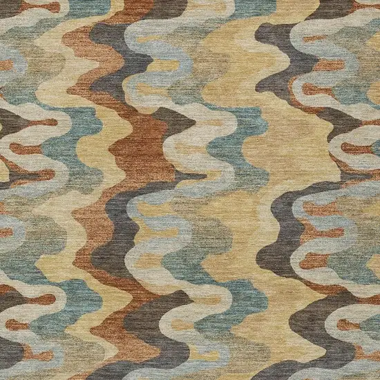 Gold And Wheat Abstract Washable Indoor Outdoor Area Rug Photo 2