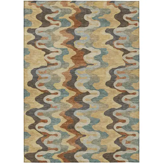 Gold And Wheat Abstract Washable Indoor Outdoor Area Rug Photo 1
