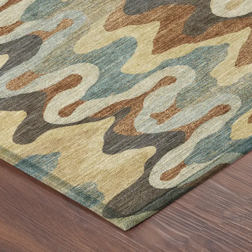 Gold And Wheat Abstract Washable Indoor Outdoor Area Rug Photo 8