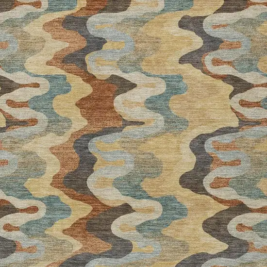 Gold And Wheat Abstract Washable Indoor Outdoor Area Rug Photo 2