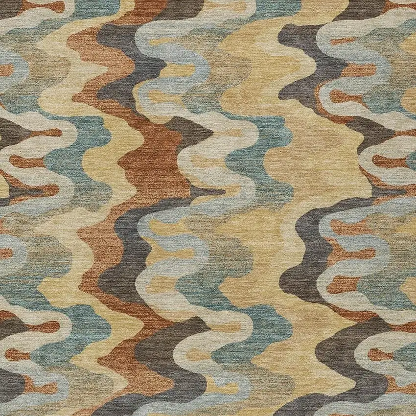 Gold And Wheat Abstract Washable Indoor Outdoor Area Rug Photo 2