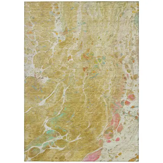 Gold And Wheat Abstract Washable Indoor Outdoor Area Rug Photo 4