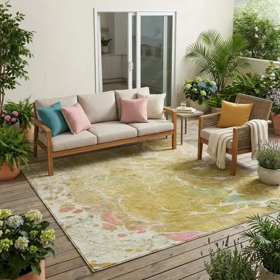 Gold And Wheat Abstract Washable Indoor Outdoor Area Rug Photo 1