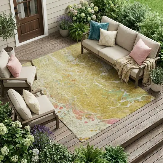 Gold And Wheat Abstract Washable Indoor Outdoor Area Rug Photo 1