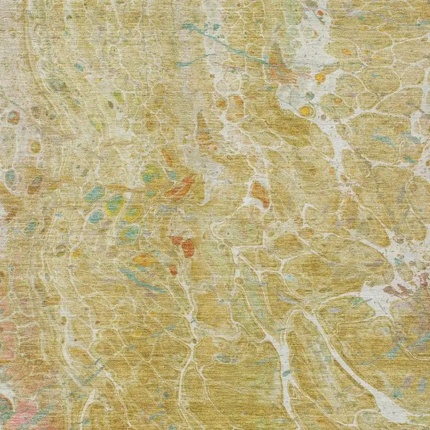 Gold And Wheat Abstract Washable Indoor Outdoor Area Rug Photo 3