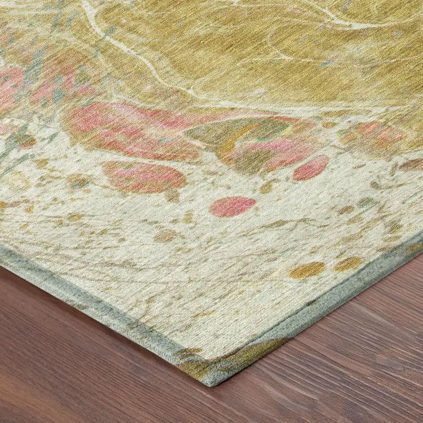 Gold And Wheat Abstract Washable Indoor Outdoor Area Rug Photo 5