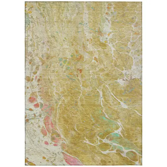 Gold And Wheat Abstract Washable Indoor Outdoor Area Rug Photo 2
