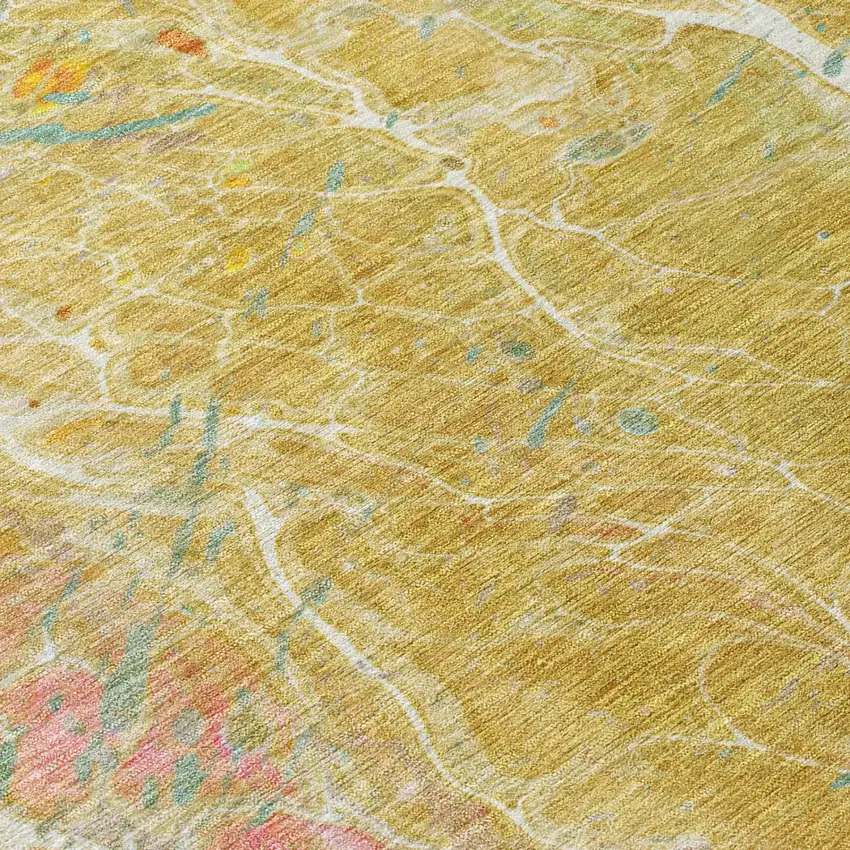 Gold And Wheat Abstract Washable Indoor Outdoor Area Rug Photo 6