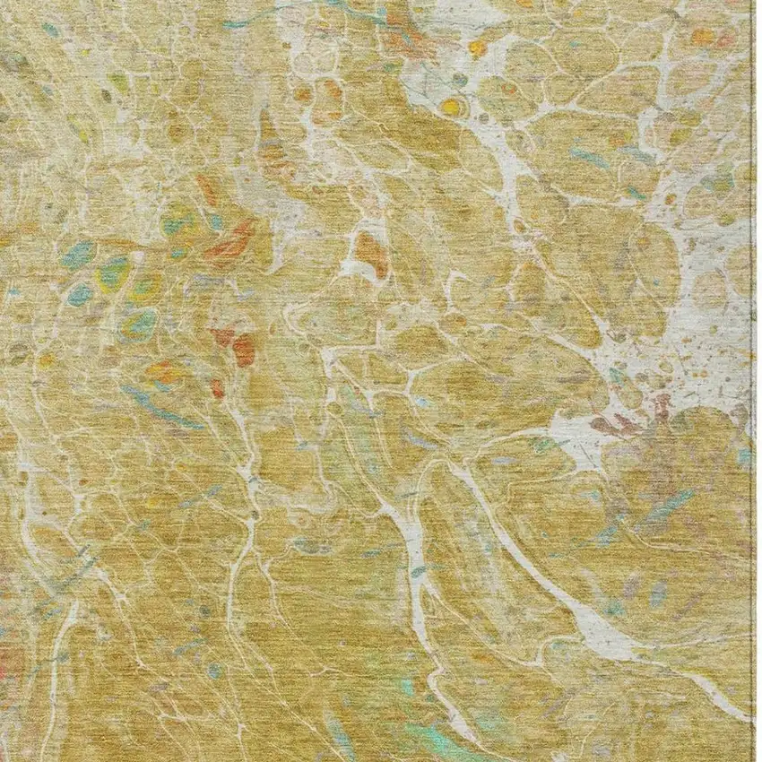Gold And Wheat Abstract Washable Indoor Outdoor Area Rug Photo 3