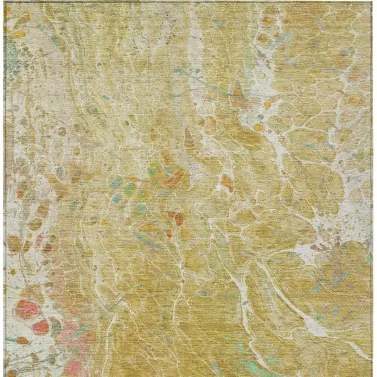 Gold And Wheat Abstract Washable Indoor Outdoor Area Rug Photo 4