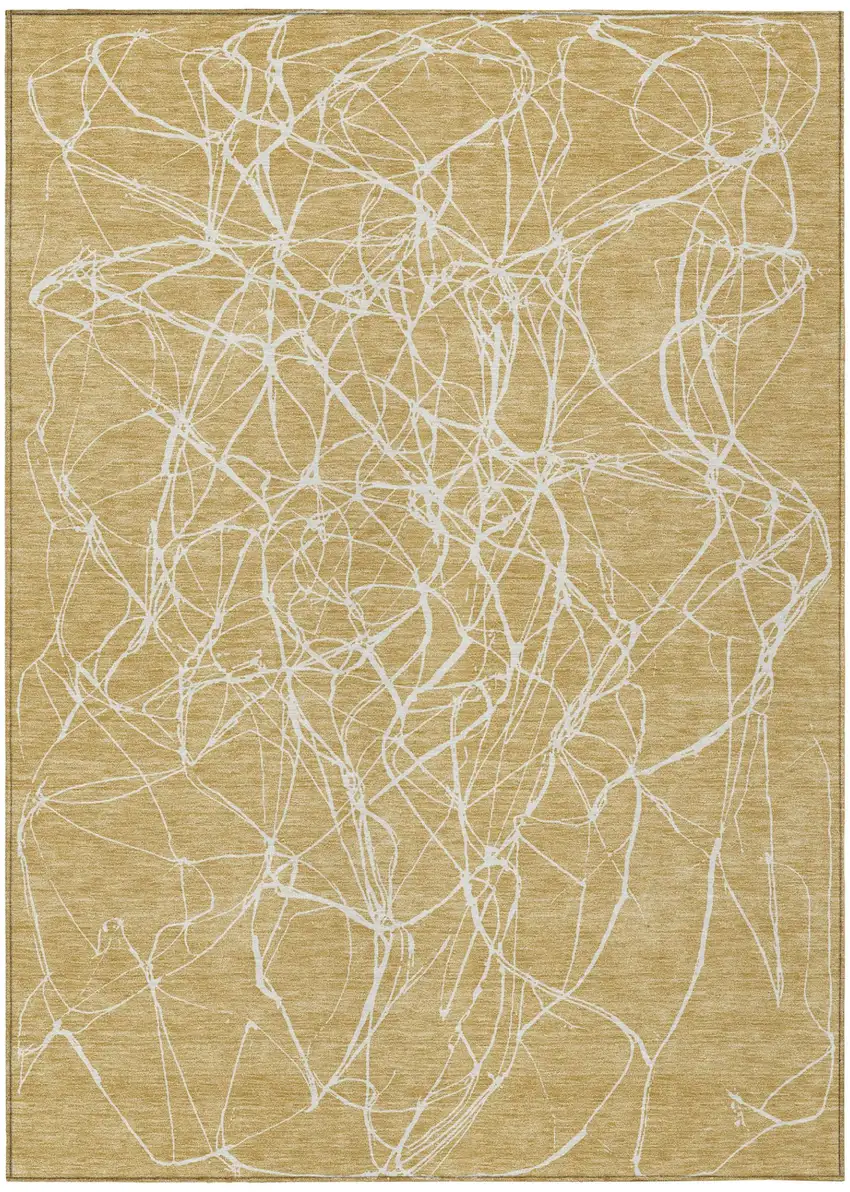 Gold And Wheat Abstract Washable Indoor Outdoor Area Rug Photo 2