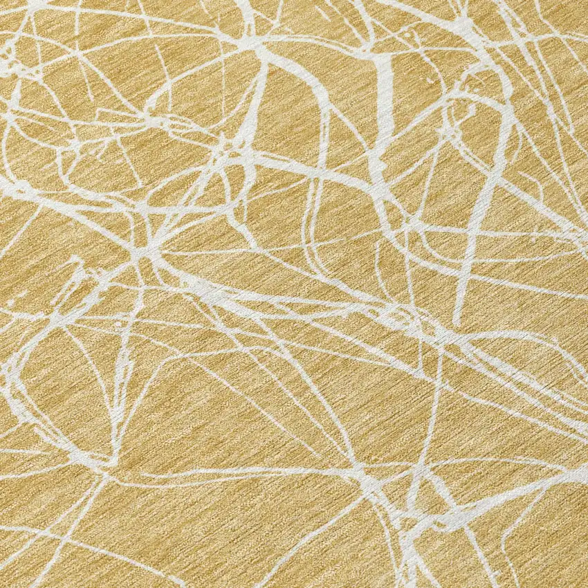 Gold And Wheat Abstract Washable Indoor Outdoor Area Rug Photo 4