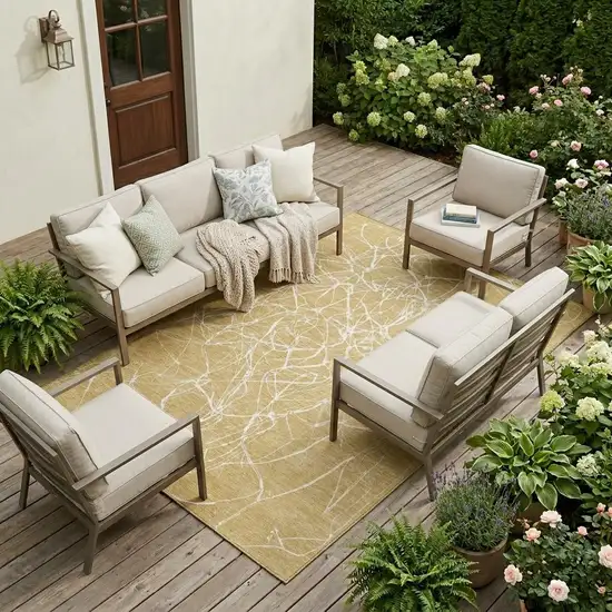 Gold And Wheat Abstract Washable Indoor Outdoor Area Rug Photo 1