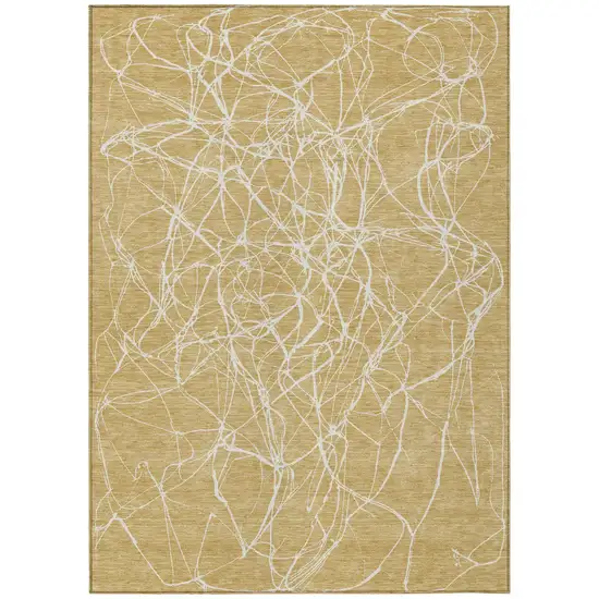 Gold And Wheat Abstract Washable Indoor Outdoor Area Rug Photo 2