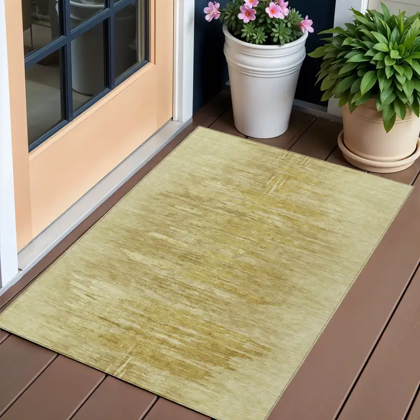 Gold And Wheat Abstract Washable Indoor Outdoor Area Rug Photo 1