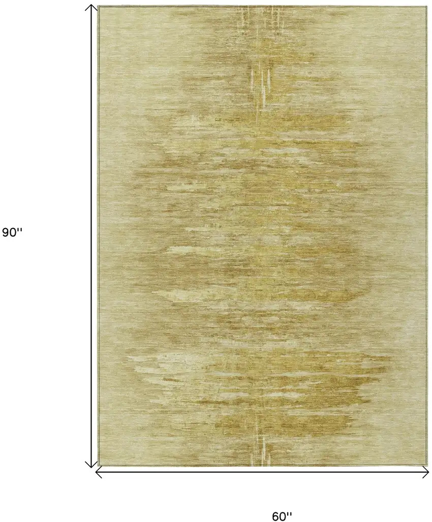 Gold And Wheat Abstract Washable Indoor Outdoor Area Rug Photo 3