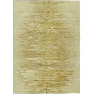 Photo of Gold And Wheat Abstract Washable Indoor Outdoor Area Rug