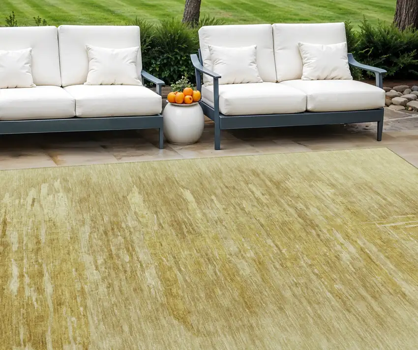 Gold And Wheat Abstract Washable Indoor Outdoor Area Rug Photo 1