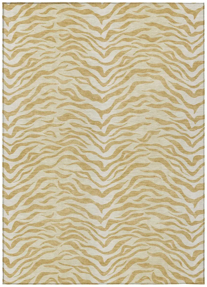 Gold And Wheat Animal Print Washable Indoor Outdoor Area Rug Photo 1