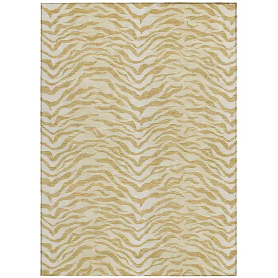 Gold And Wheat Animal Print Washable Indoor Outdoor Area Rug Photo 3
