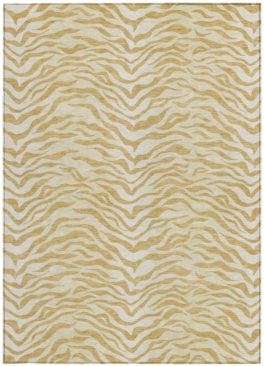Gold And Wheat Animal Print Washable Indoor Outdoor Area Rug Photo 3