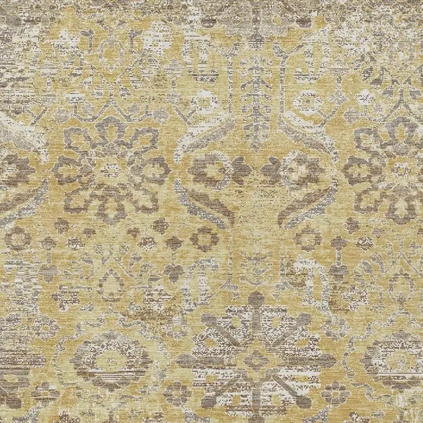 Gold And Wheat Damask Washable Indoor Outdoor Area Rug Photo 2